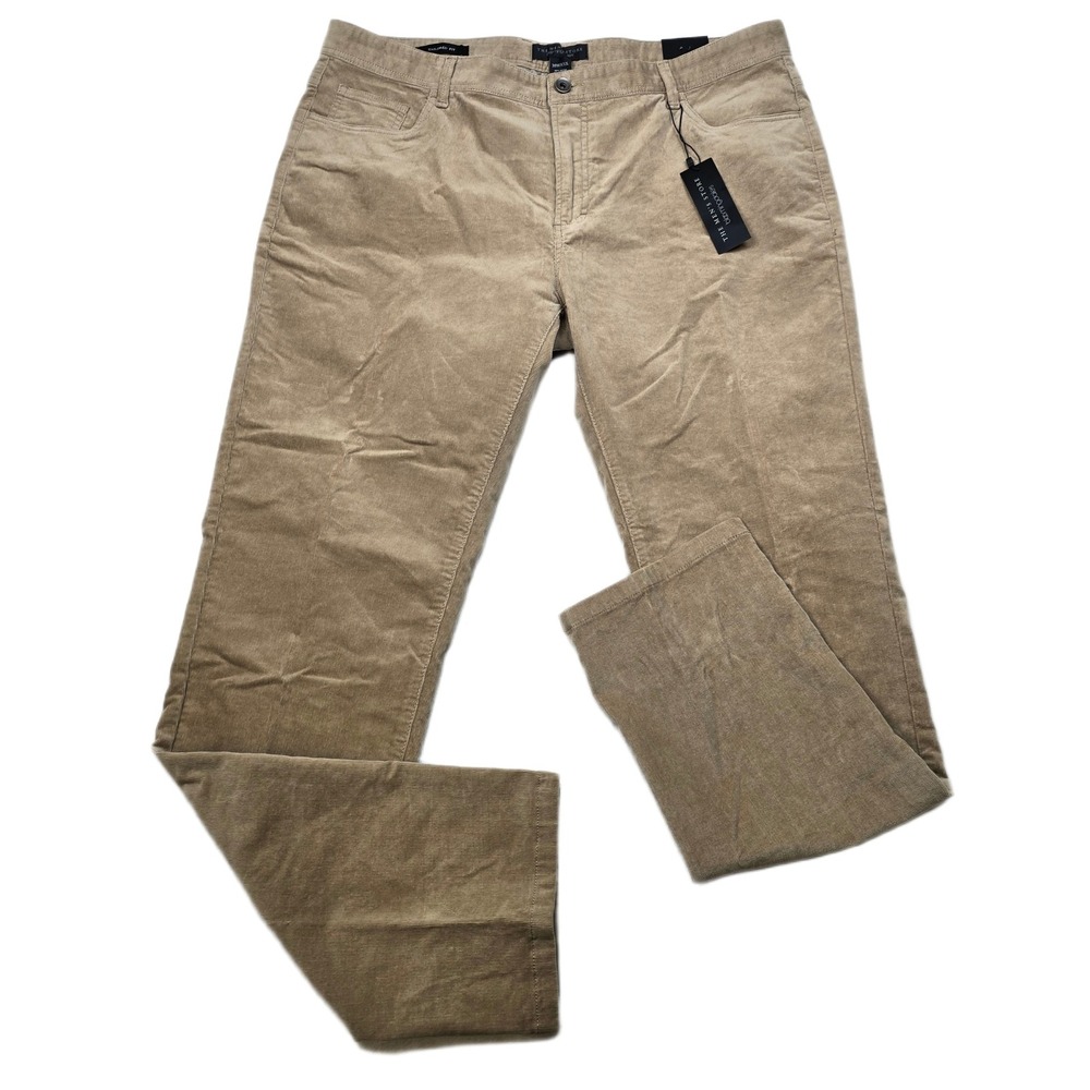Bloomingd@les Mens Store Corduroy Pants Mens 40x32‎ Brown Tan Slim Fit NEW